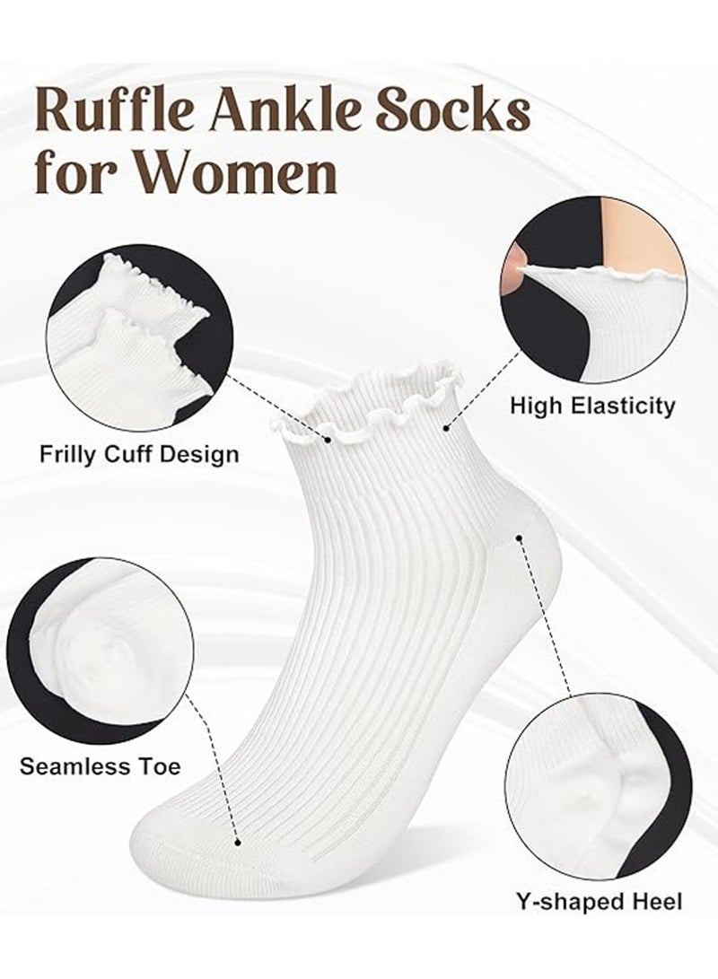 يوجي 8 حزمة المرأة الجوارب الرافل,جوارب تصميم الرافل,جوارب الكاحل الجميلة العادية التنفسية الحياكة القطن الناعم فرلي طاقم الجوارب للنساء,مثالية لأي مناسبة,طازجة جافة ومريحة فائقة - Image 3